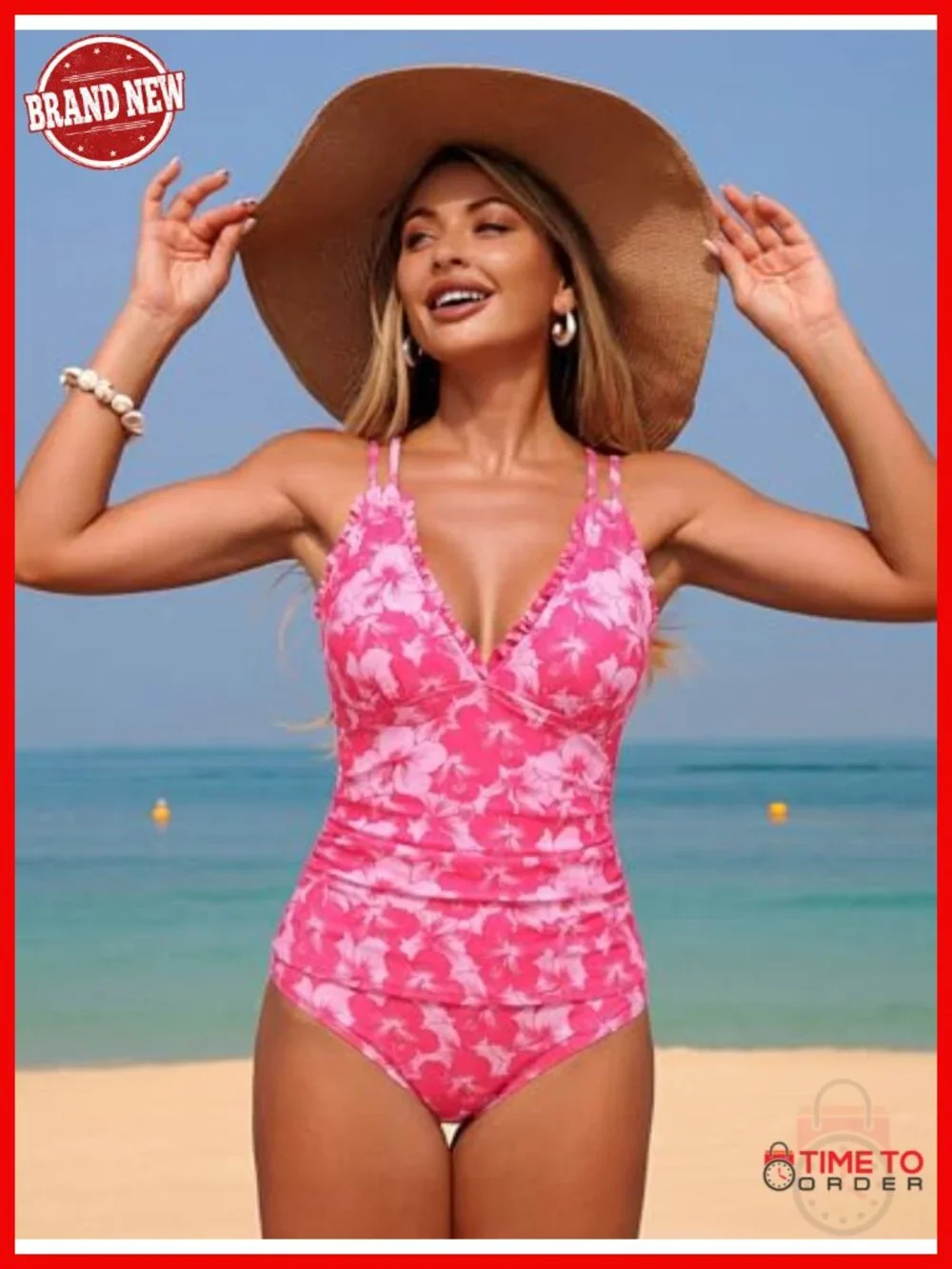 Womens Tankini Swimsuit 2 Piece Smocked Tie Back Ruched Modest Bathing Suit